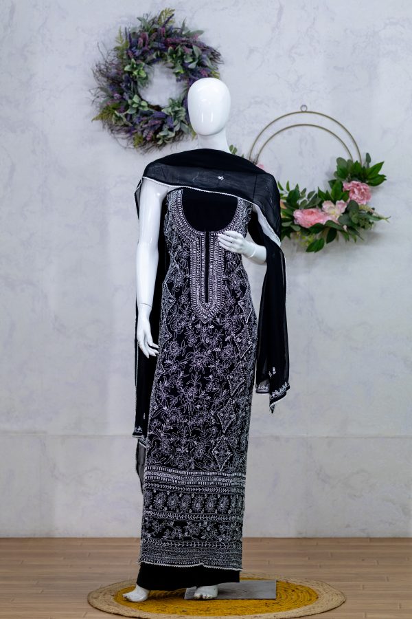 Unstitched Salwar Suit in Pure Viscose Georgette with Allover Chikankari Work - Image 4