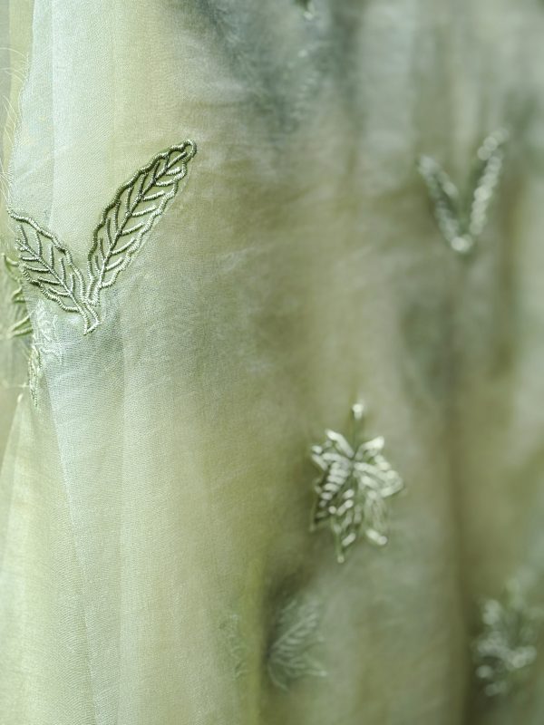 Organza Fabric with Maple Leaf Self-Embroidery - Image 9