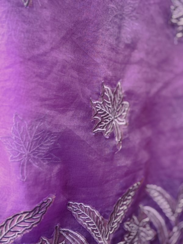 Organza Fabric with Maple Leaf Self-Embroidery - Image 6