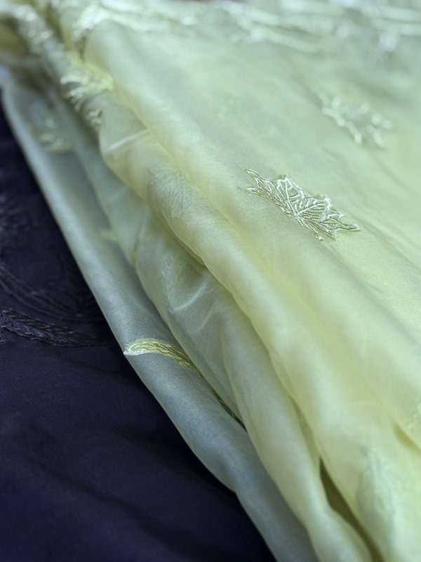Organza Fabric with Maple Leaf Self-Embroidery - Image 8