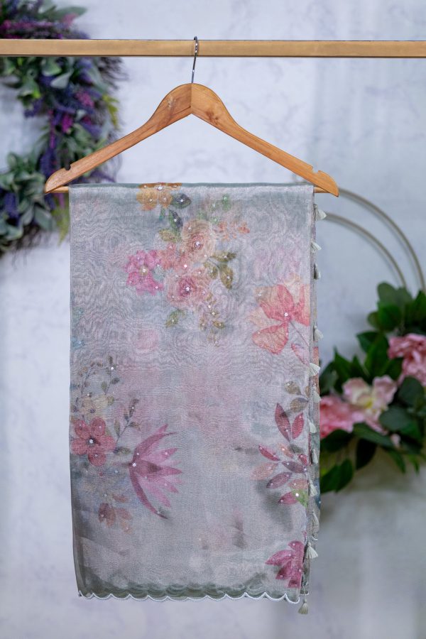 Semi Tissue Saree with Digital Floral Print & Sequin Work - Image 2