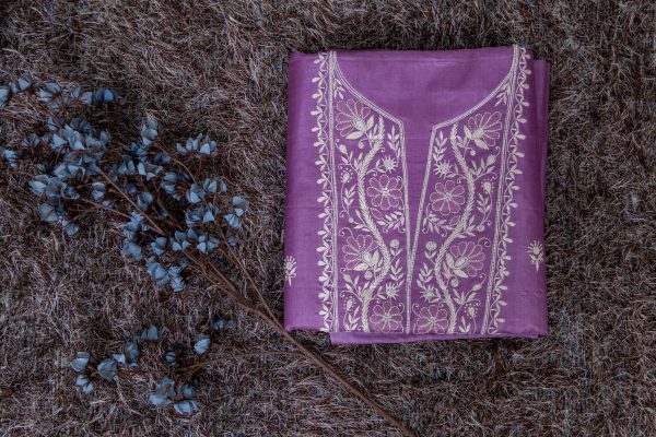 Pure Tussar Silk Salwar Suit with Lucknowi Embroidery - Image 3