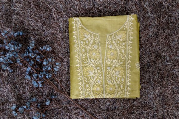 Pure Tussar Silk Salwar Suit with Lucknowi Embroidery - Image 4