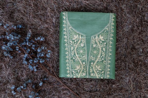 Pure Tussar Silk Salwar Suit with Lucknowi Embroidery - Image 5