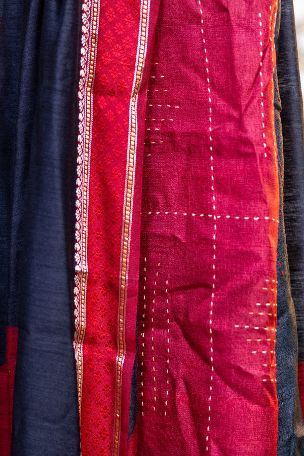 Pure Tussar Silk unstitched salwar suits with  Kantha Work - Image 3
