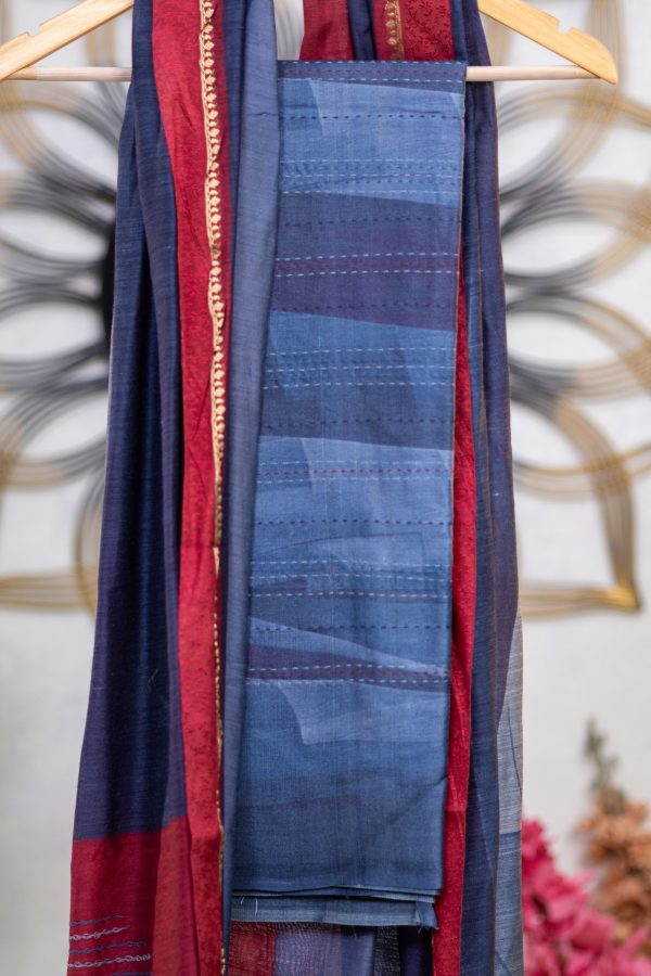 Pure Tussar Silk unstitched salwar suits with  Kantha Work - Image 4