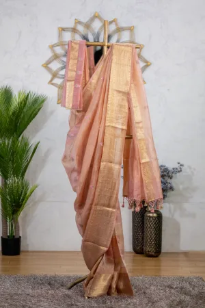 Pure Linen Saree with Matching Handwork & Light Antique Zari Border