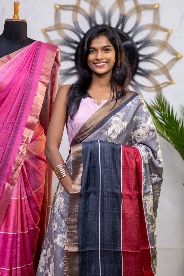 Pure Tussar Silk Saree with Intricate Kantha Work - Image 13