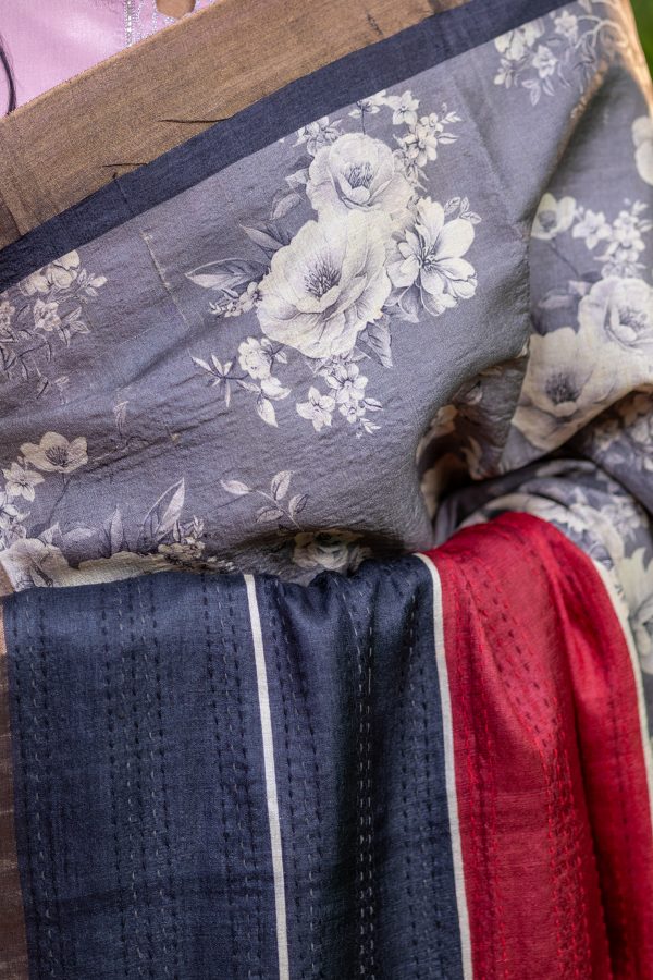 Pure Tussar Silk Saree with Intricate Kantha Work - Image 9