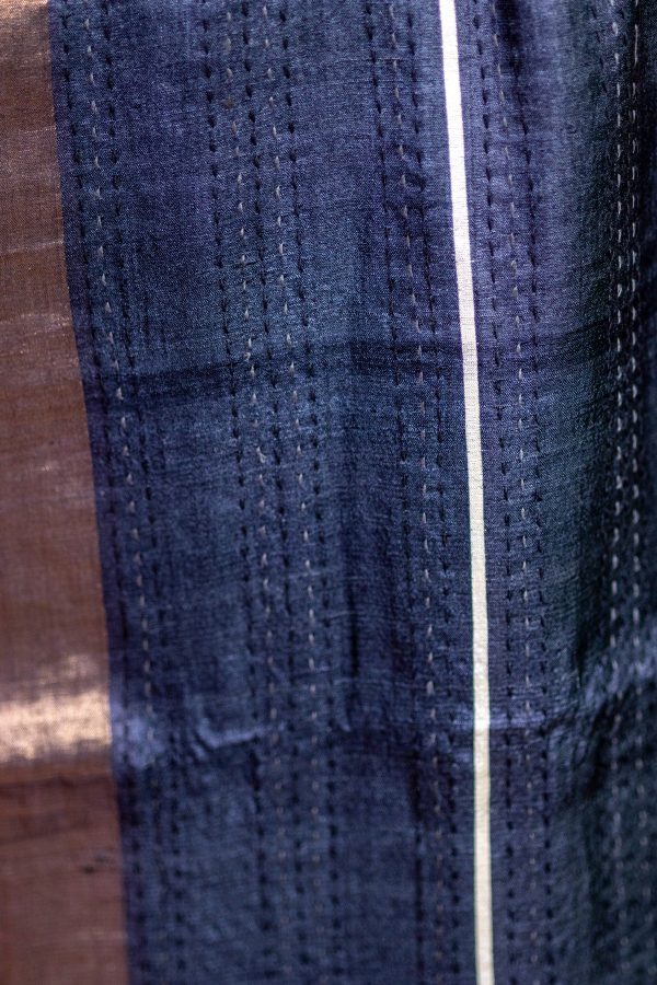 Pure Tussar Silk Saree with Intricate Kantha Work - Image 8
