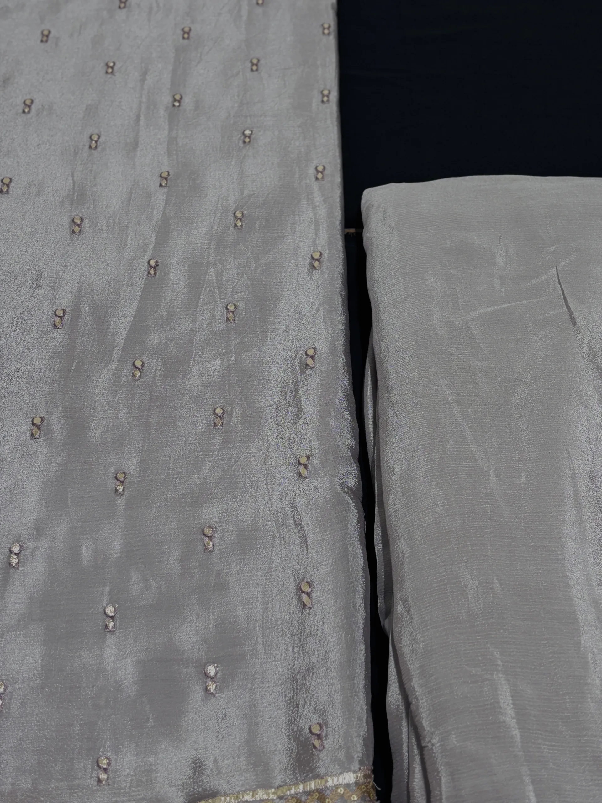 Pure Chinon Fabric with Multi-Shade Embroidery & Antique Gold Gota Stripes - Image 10