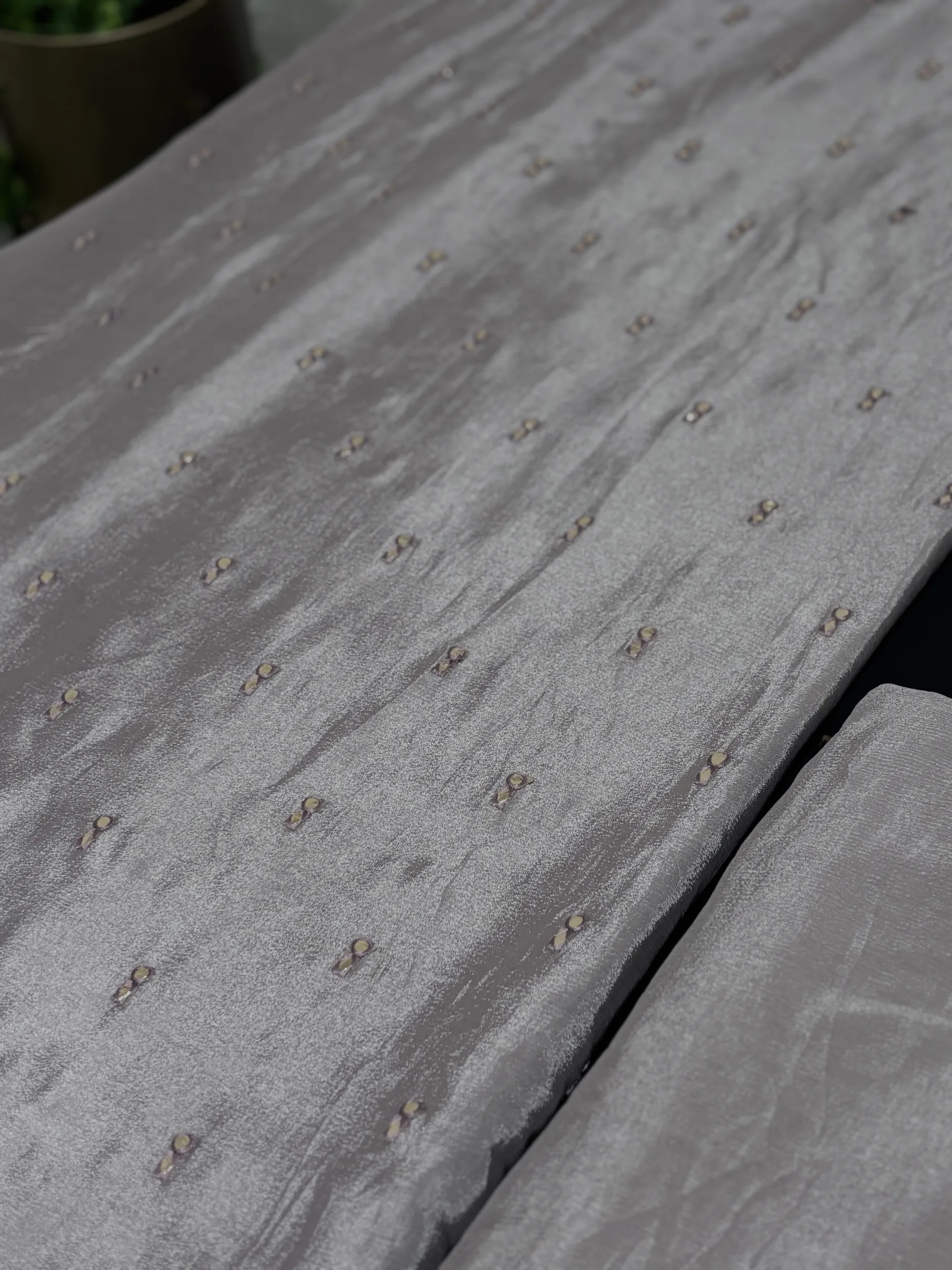 Pure Chinon Fabric with Multi-Shade Embroidery & Antique Gold Gota Stripes - Image 9