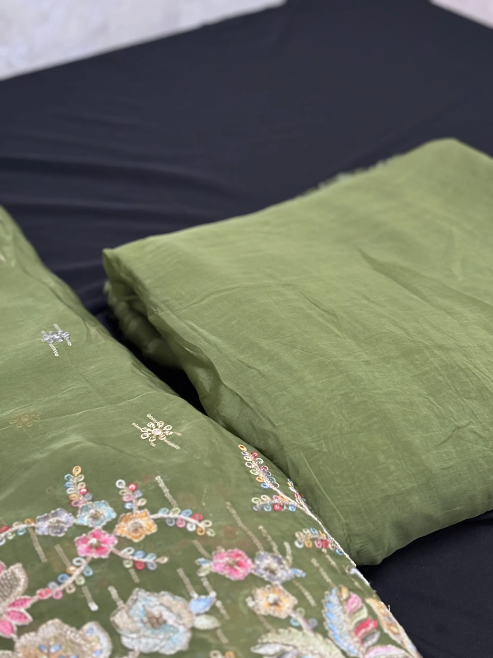 Pure Organza Fabric with Floral Embroidery and Butti Work - Image 24