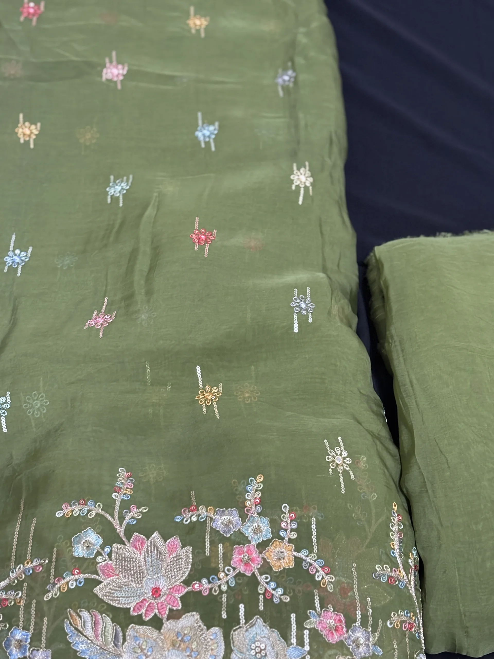 Pure Organza Fabric with Floral Embroidery and Butti Work - Image 19