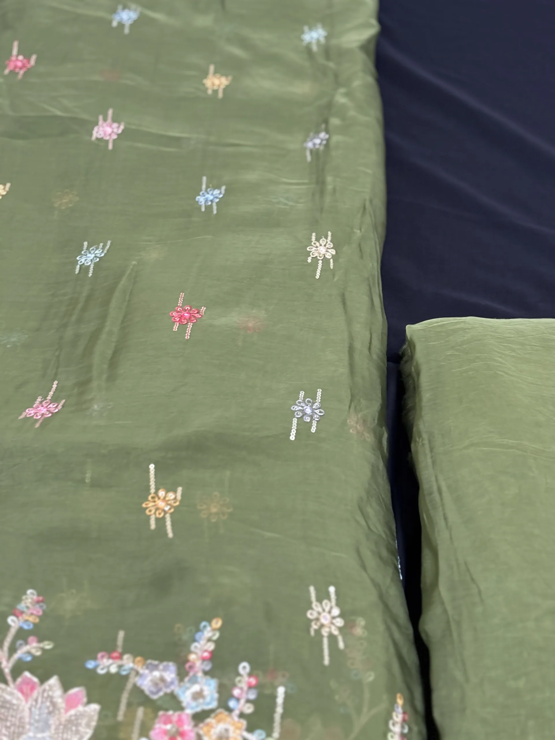 Pure Organza Fabric with Floral Embroidery and Butti Work - Image 16