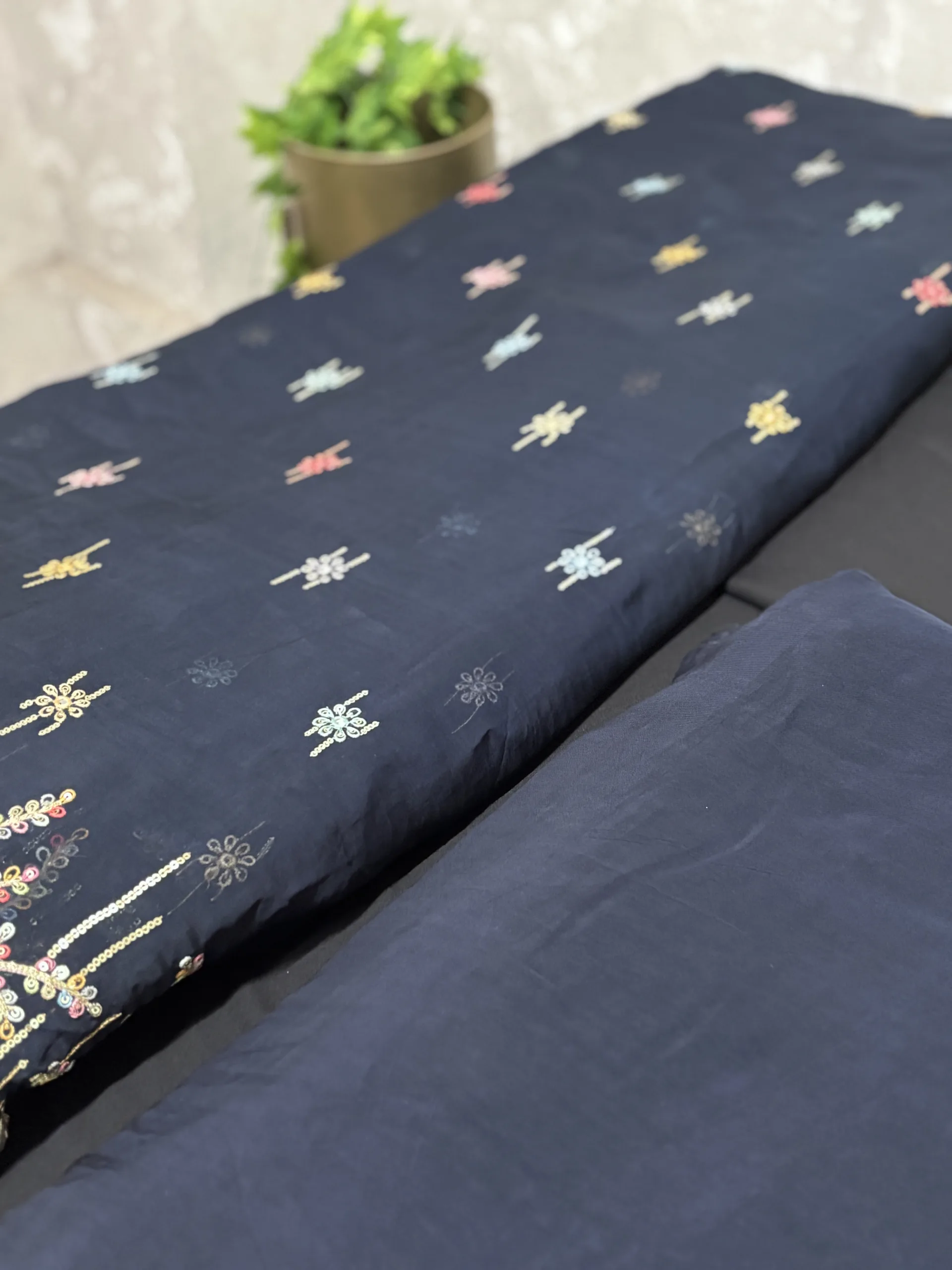 Pure Organza Fabric with Floral Embroidery and Butti Work - Image 11