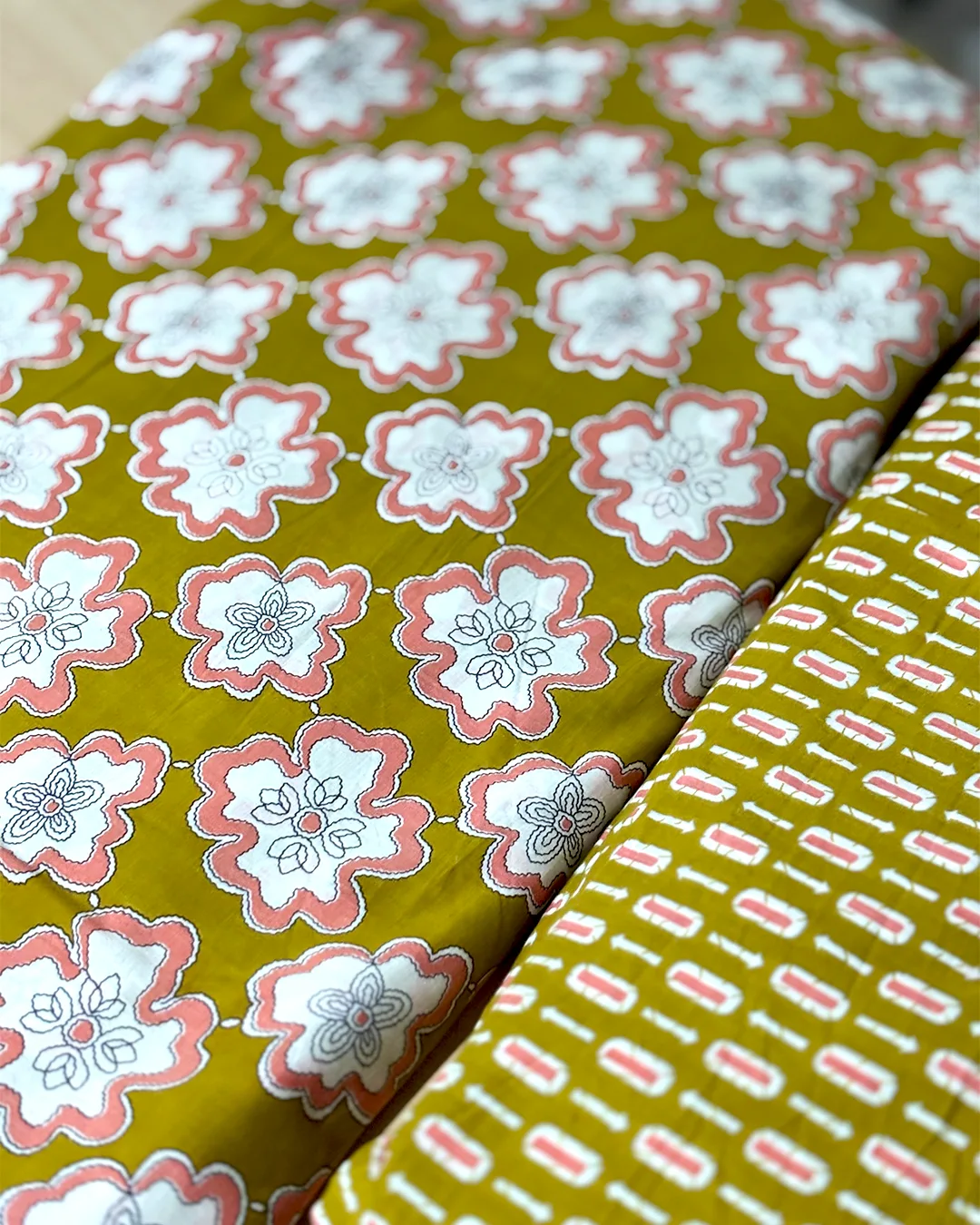 Pure Cotton Printed Fabrics – Floral & Geometric Charm in Earthy Tones