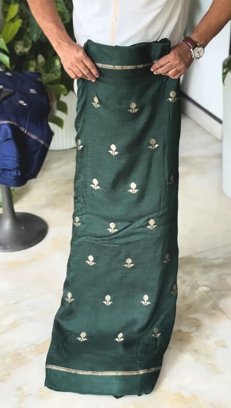 Semi Khadi Silk Jacquard Fabric with Satin Border - Image 6