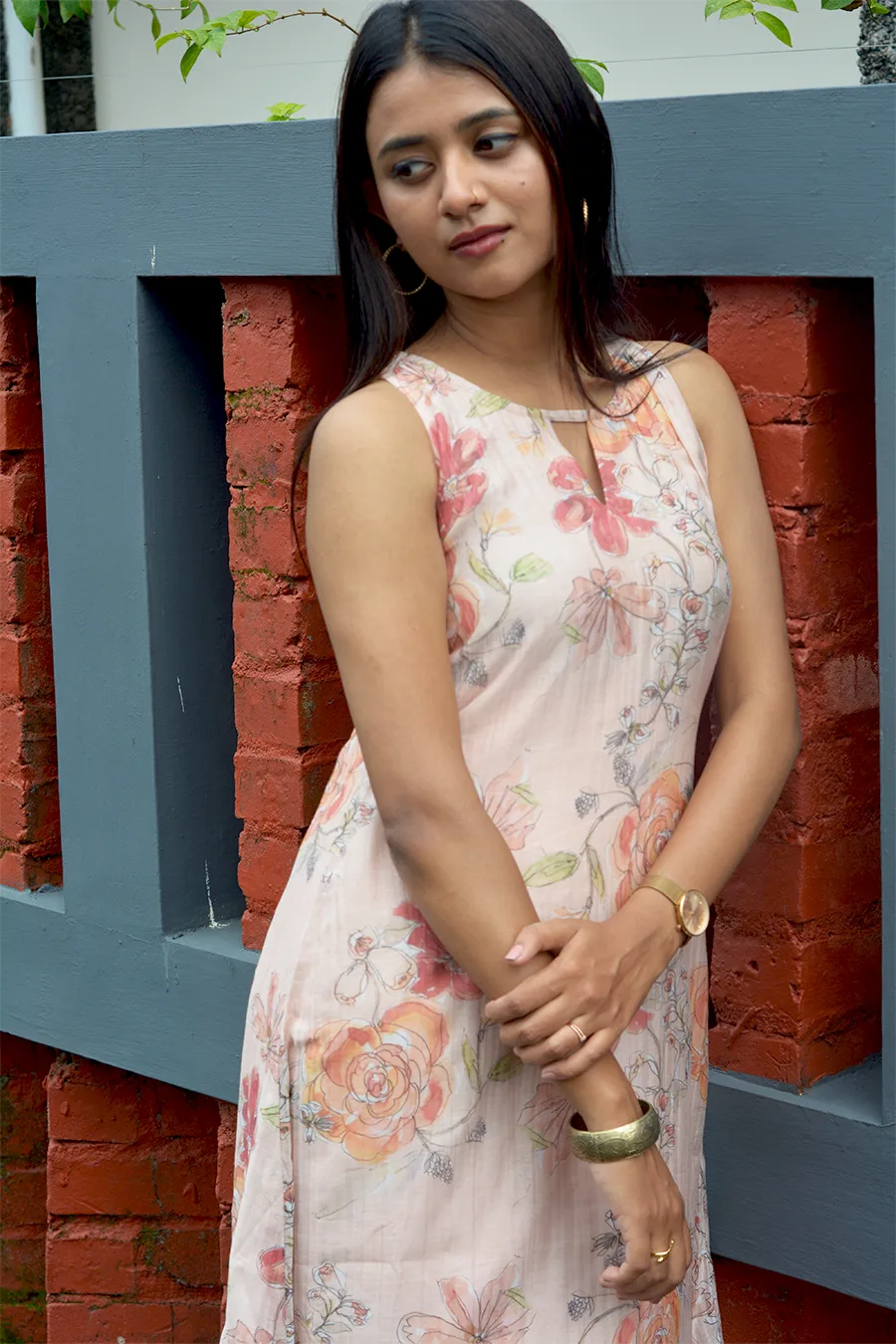 Peach Floral A-Line Top in Malai Chanderi - Image 9