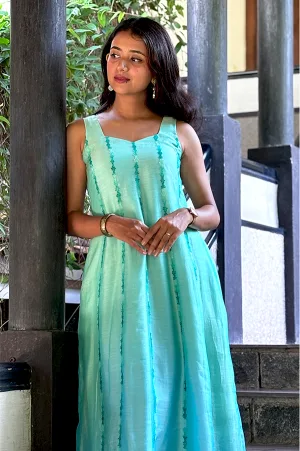 Shaded Aqua Blue Malai Chanderi Panel-Cut Top with Ari Embroidery