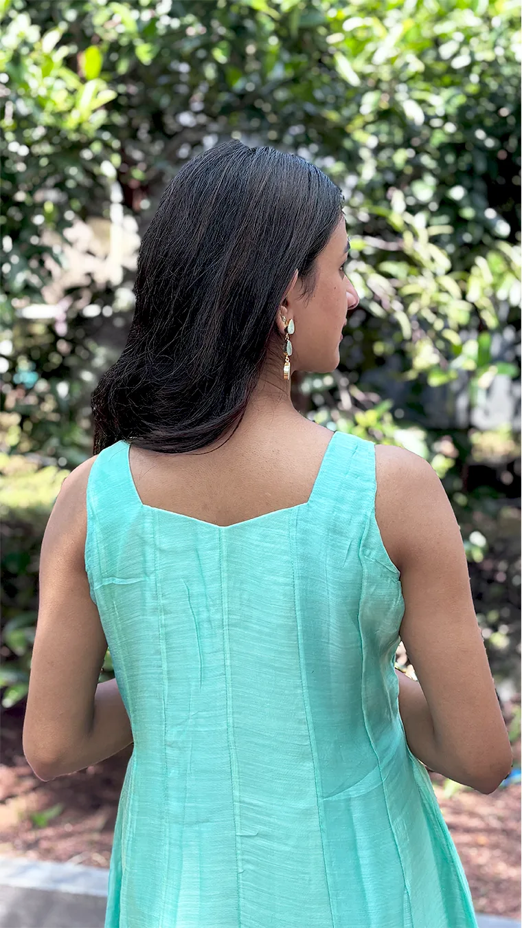 Shaded Aqua Blue Malai Chanderi Panel-Cut Top with Ari Embroidery - Image 4