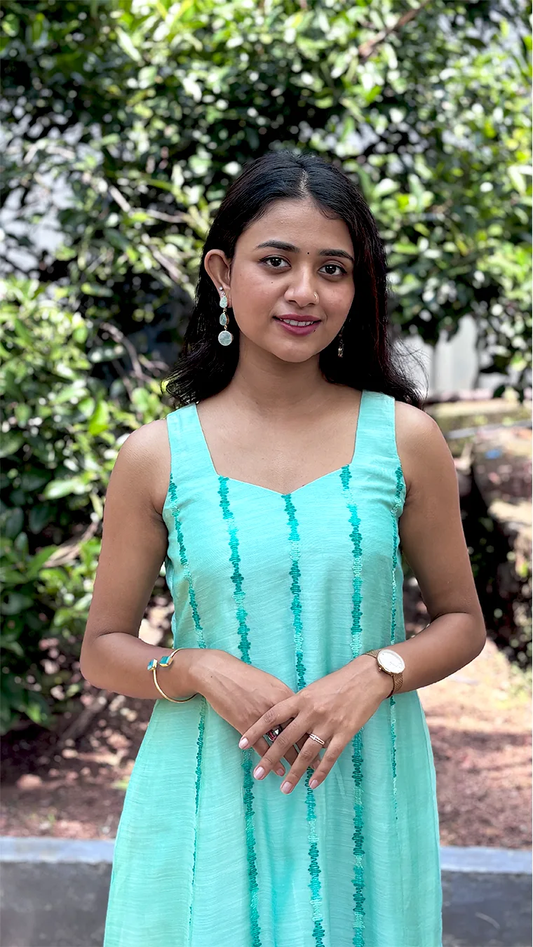 Shaded Aqua Blue Malai Chanderi Panel-Cut Top with Ari Embroidery - Image 3