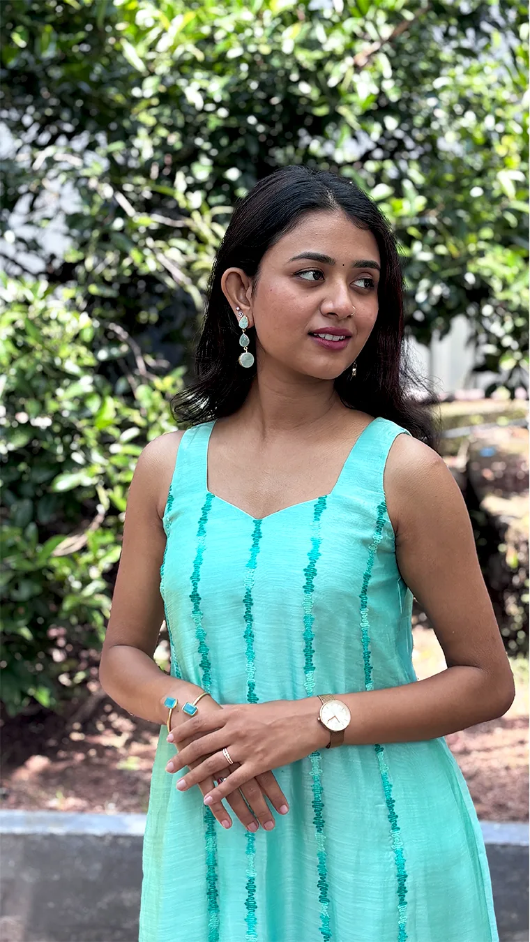 Shaded Aqua Blue Malai Chanderi Panel-Cut Top with Ari Embroidery - Image 2