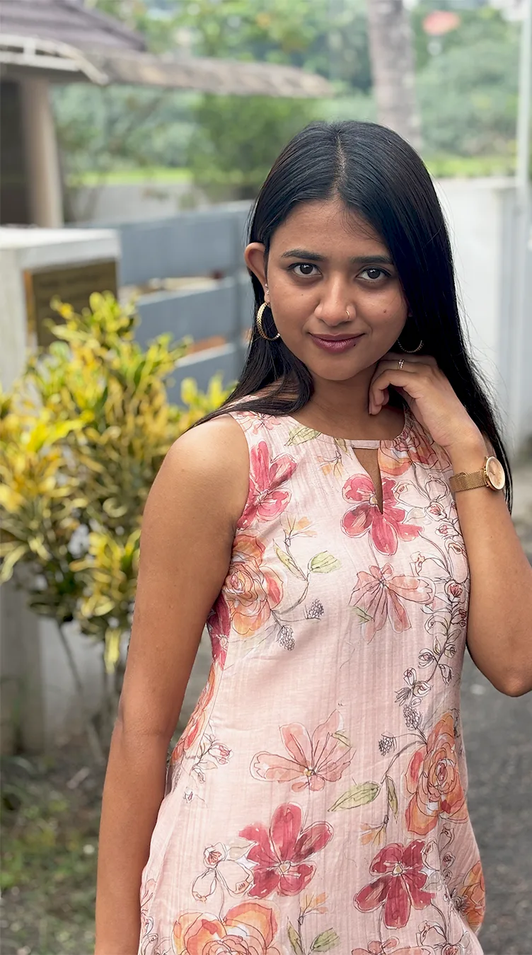 Peach Floral A-Line Top in Malai Chanderi - Image 8