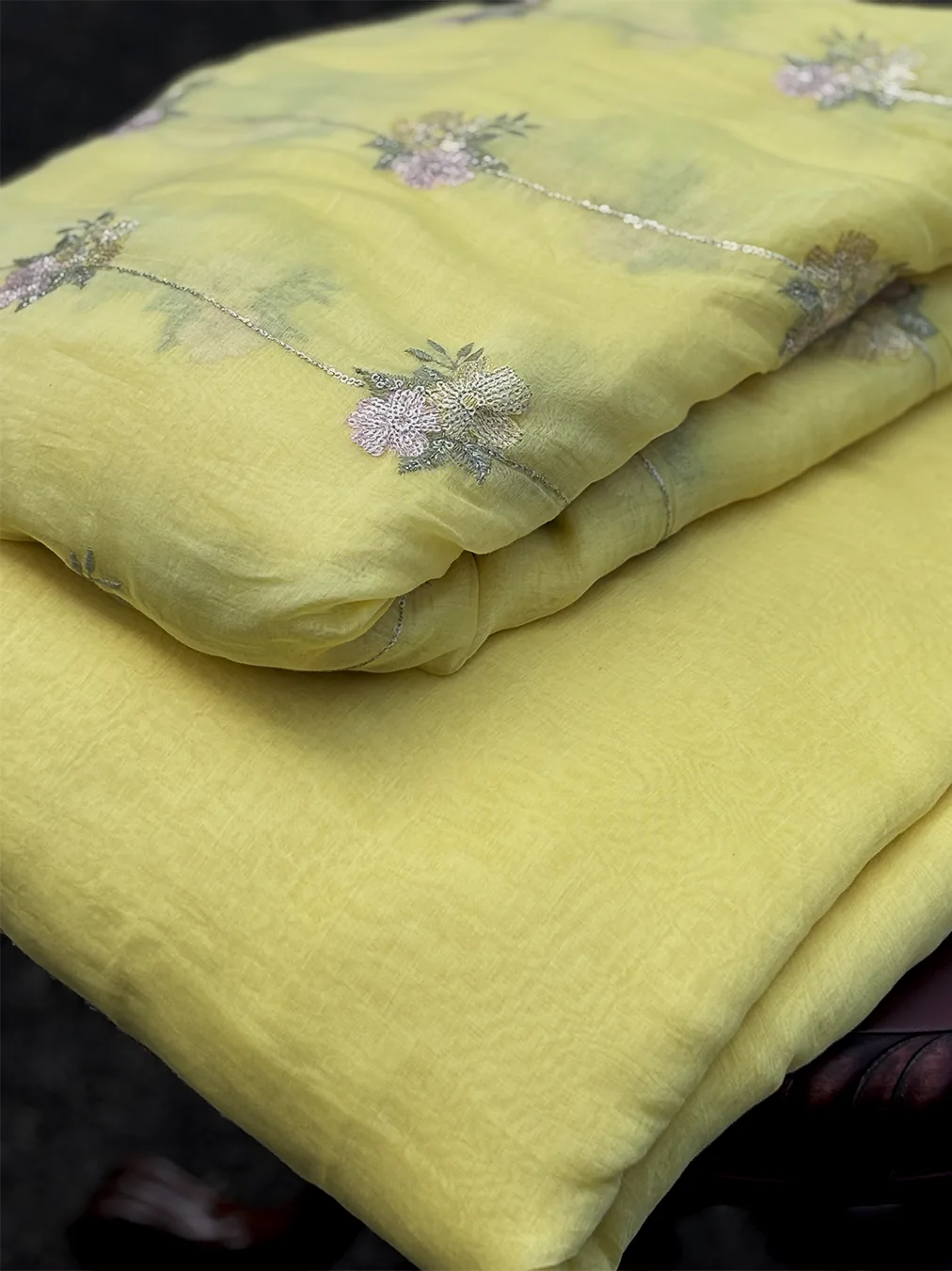 Malai Chanderi Fabric with Floral Embroidery - Image 3