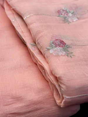 Malai Chanderi Fabric with Floral Embroidery