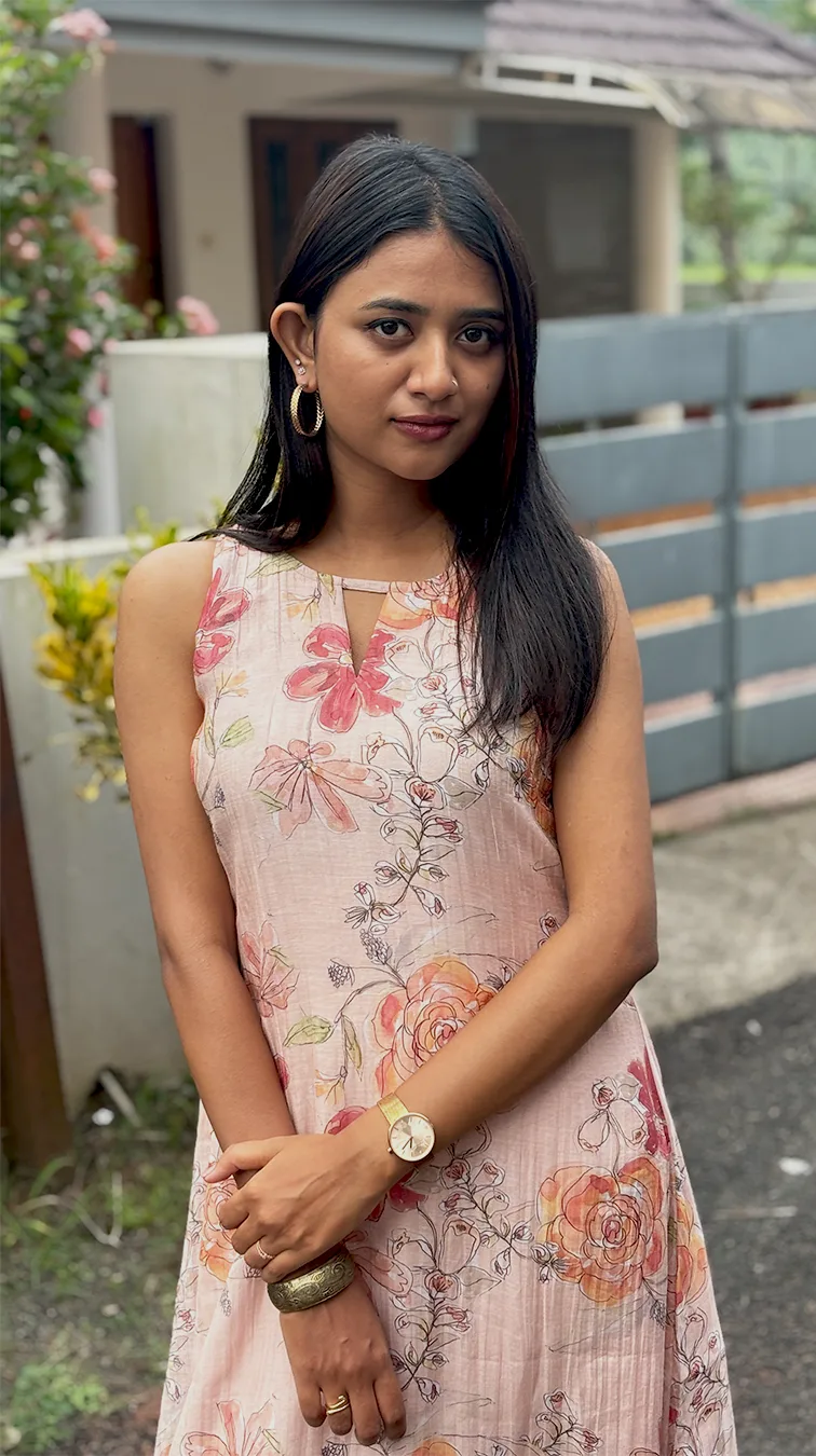 Peach Floral A-Line Top in Malai Chanderi - Image 6