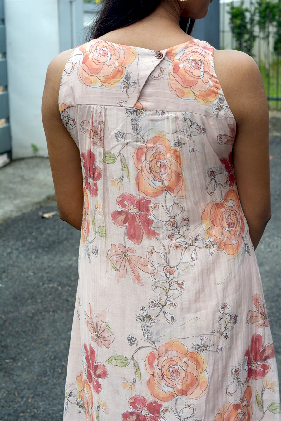 Peach Floral A-Line Top in Malai Chanderi - Image 5