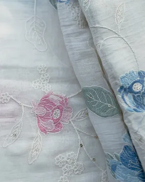 Malai-Chanderi Fabric with Multicolour Floral Embroidery