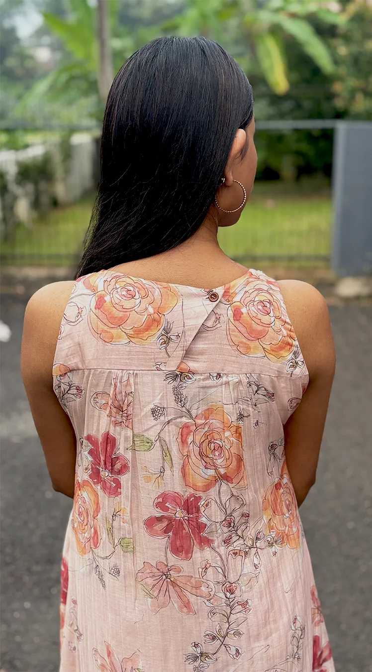 Peach Floral A-Line Top in Malai Chanderi - Image 2