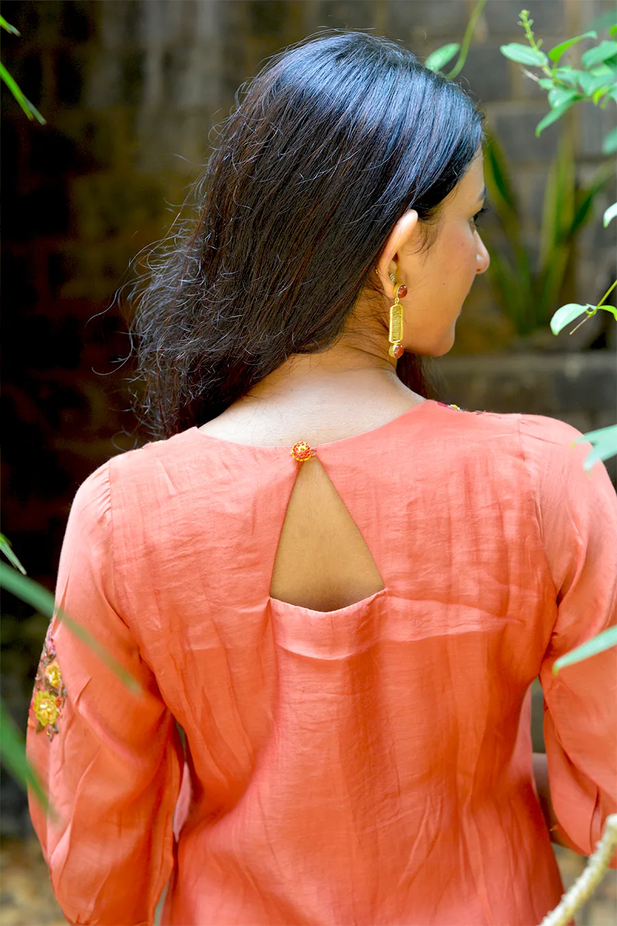 Burned Orange Malai Chanderi A-Line Top with Sweetheart Neck - Image 5