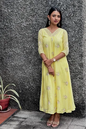 Malai Chanderi Kurta with Silver & Gold Bead Handwork