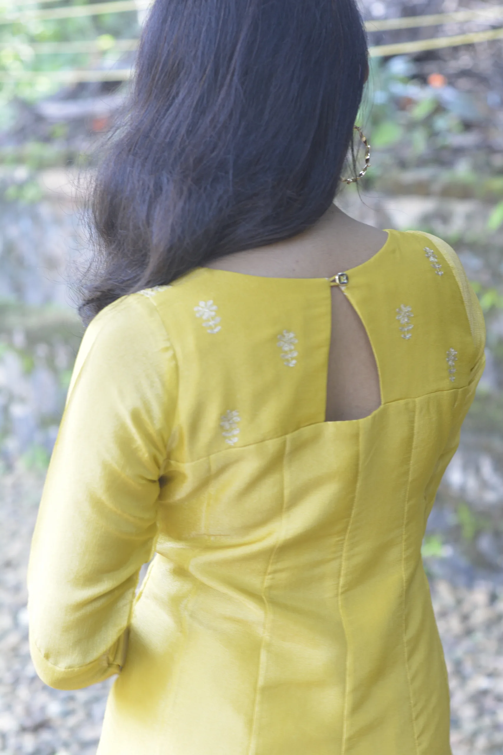 Mustard Yellow Kali-Cut Kurta in Pure Tissue with Zari Accents - Image 7