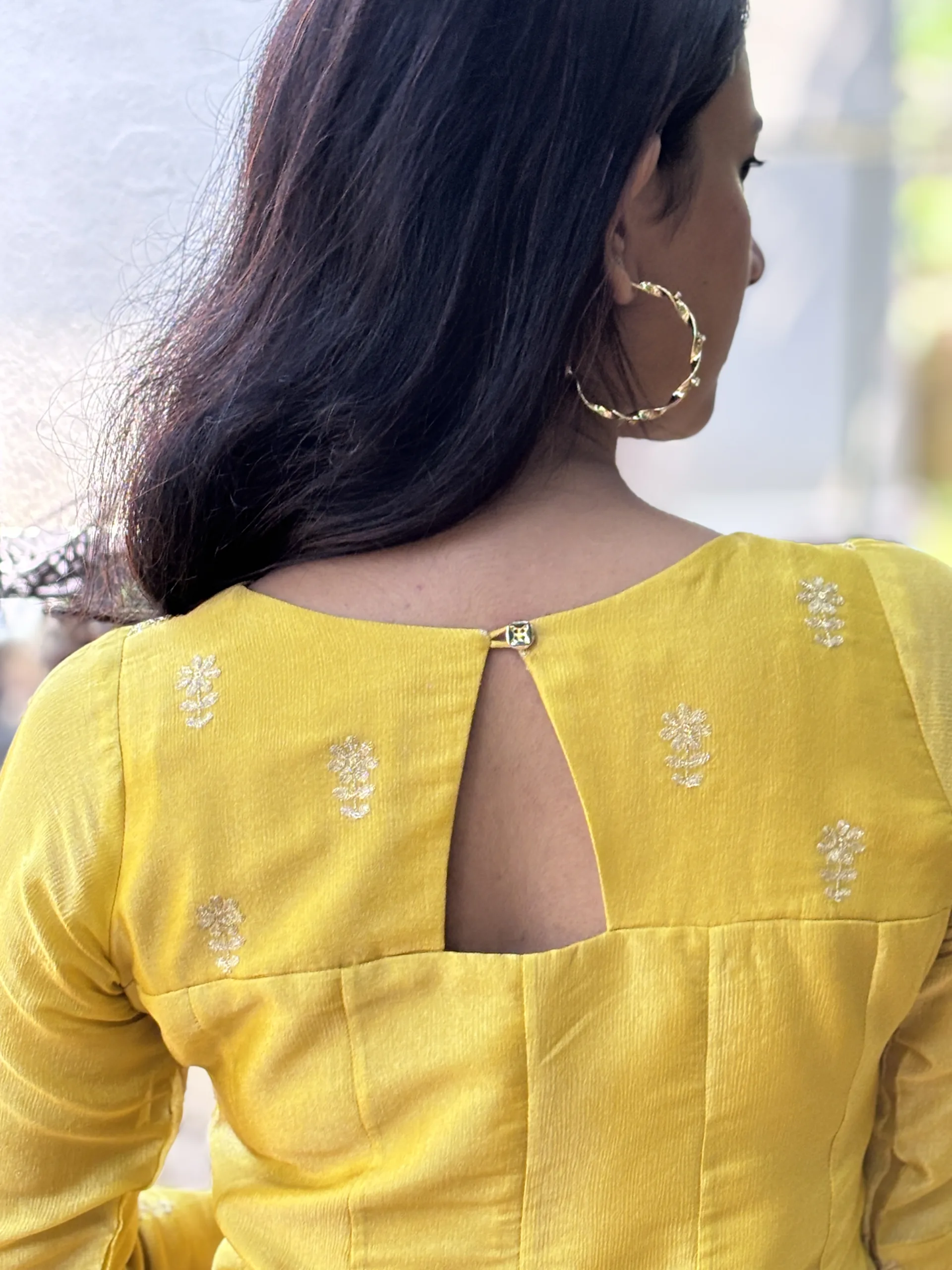 Mustard Yellow Kali-Cut Kurta in Pure Tissue with Zari Accents - Image 2