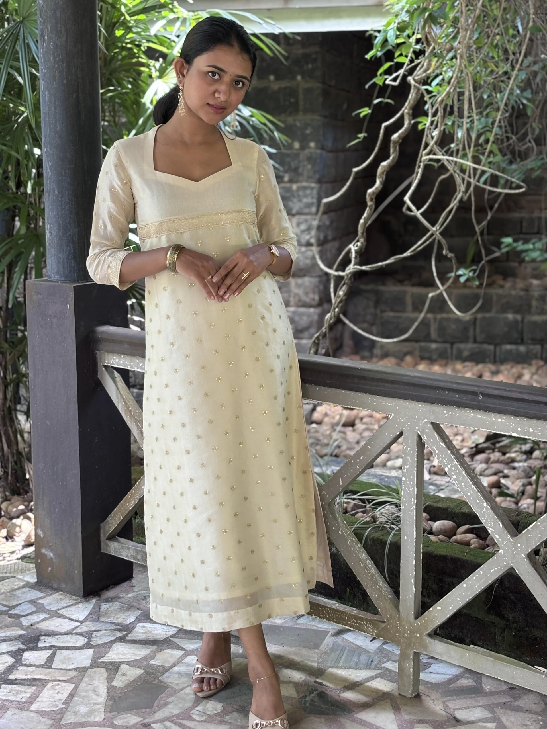 Pure Tissue Kurta with Sweetheart Neck & Down Slit - Image 8