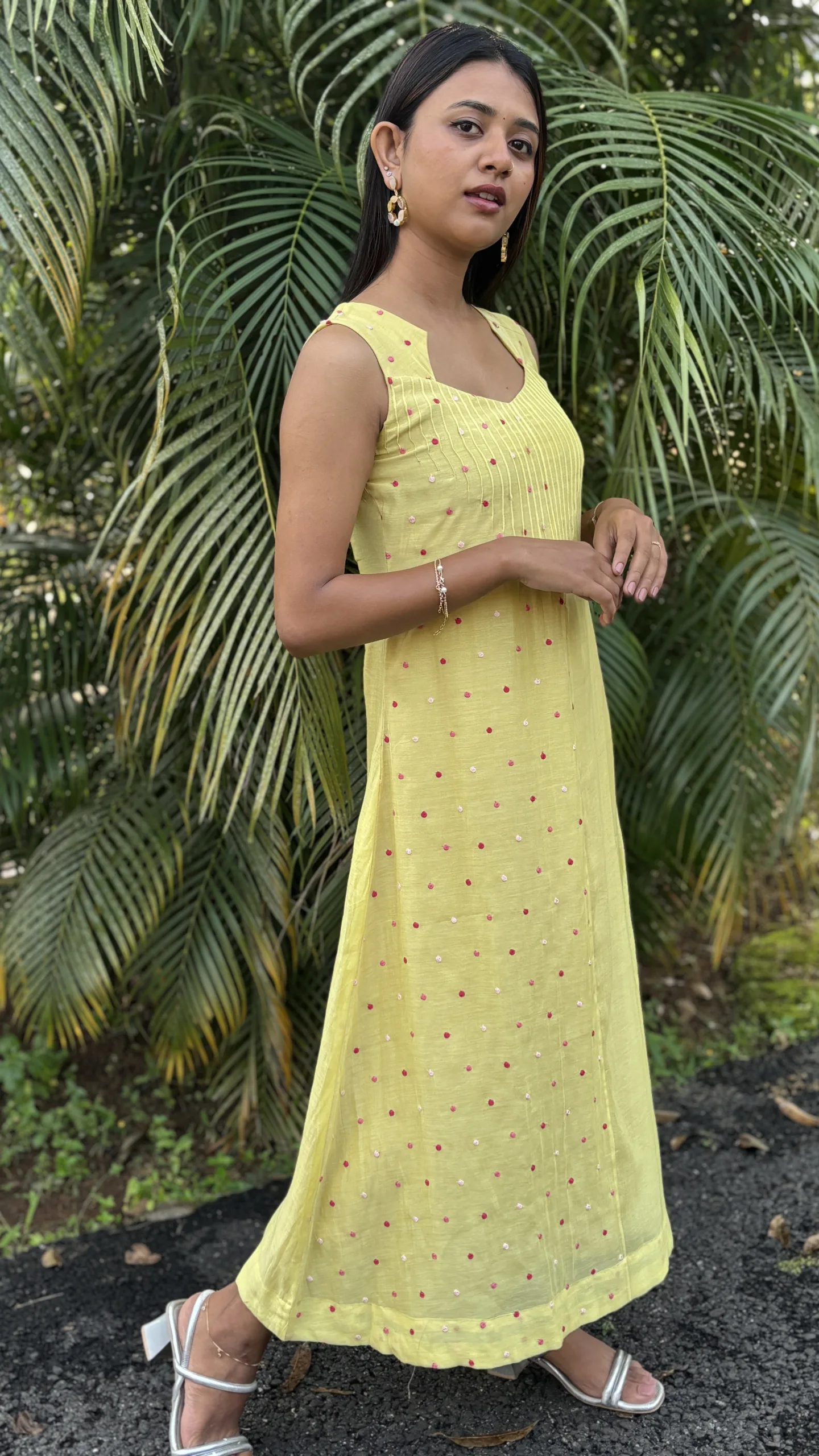 Light Yellow Malai Chanderi Dress with Pintuck Bodice & Multicolor Embroidery - Image 12