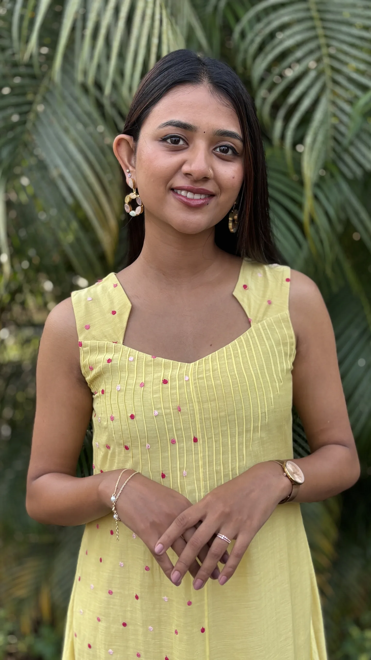 Light Yellow Malai Chanderi Dress with Pintuck Bodice & Multicolor Embroidery - Image 7