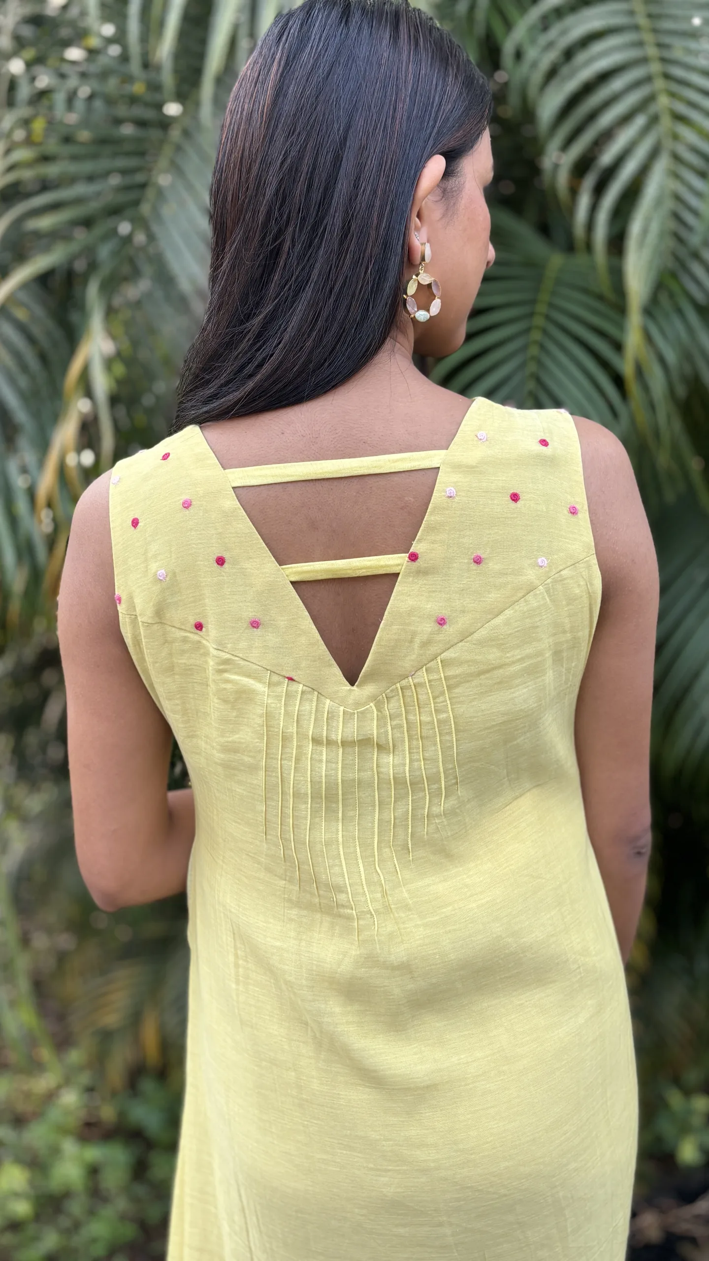 Light Yellow Malai Chanderi Dress with Pintuck Bodice & Multicolor Embroidery - Image 6