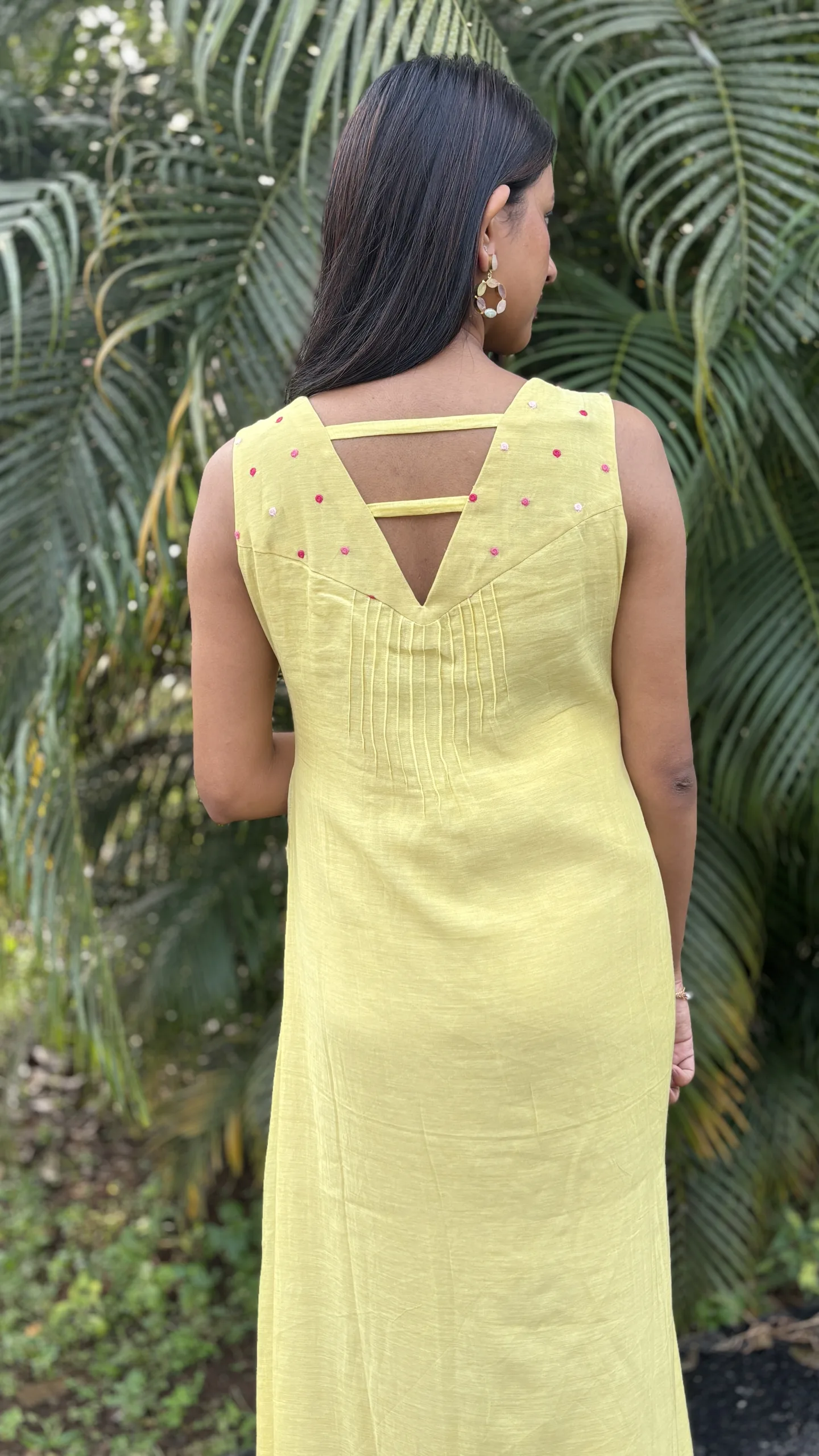 Light Yellow Malai Chanderi Dress with Pintuck Bodice & Multicolor Embroidery - Image 4