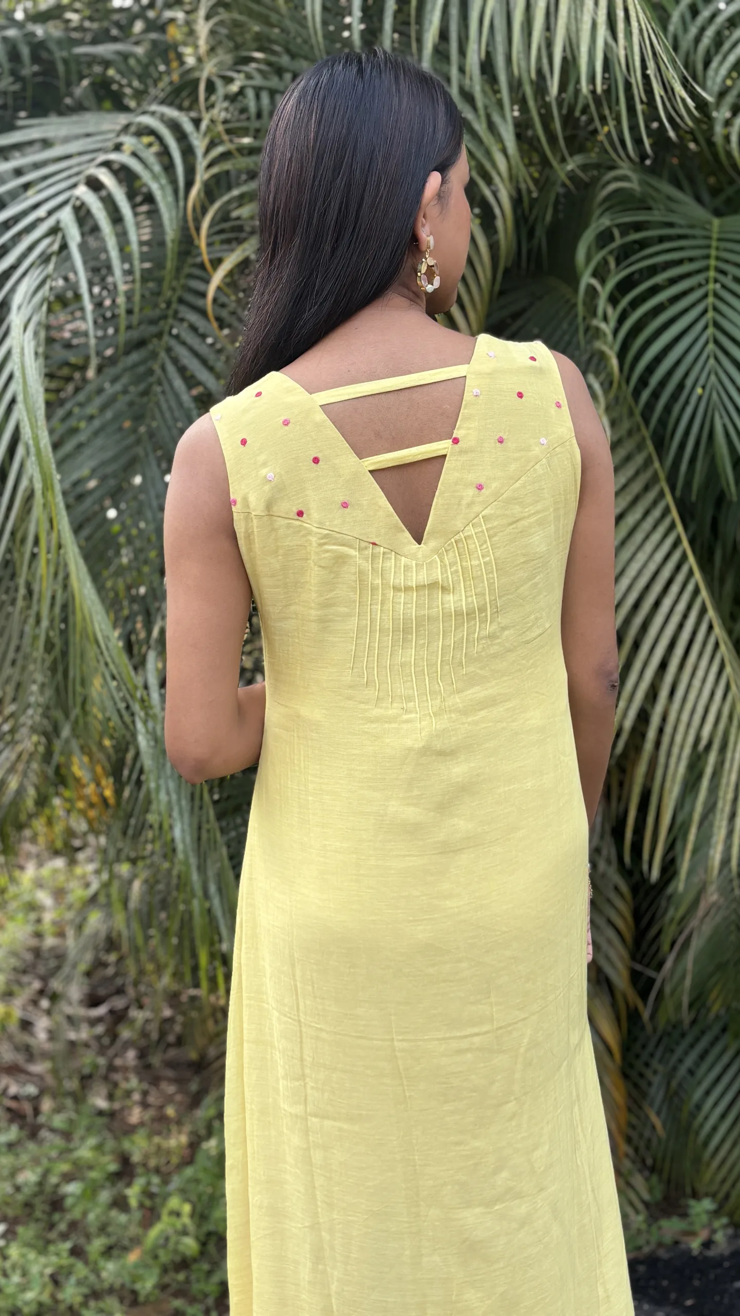 Light Yellow Malai Chanderi Dress with Pintuck Bodice & Multicolor Embroidery - Image 2