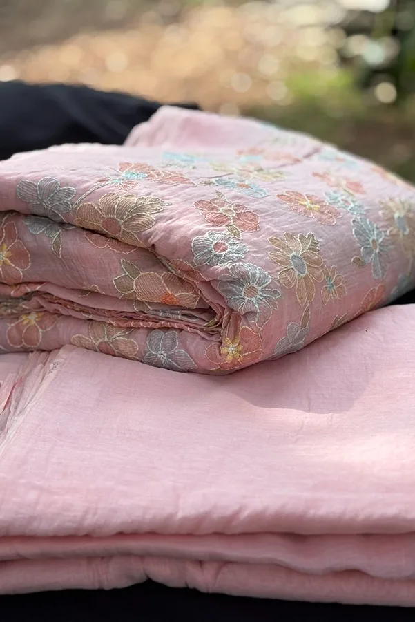 Whispering Florals – Malai Chanderi Embroidered Fabric