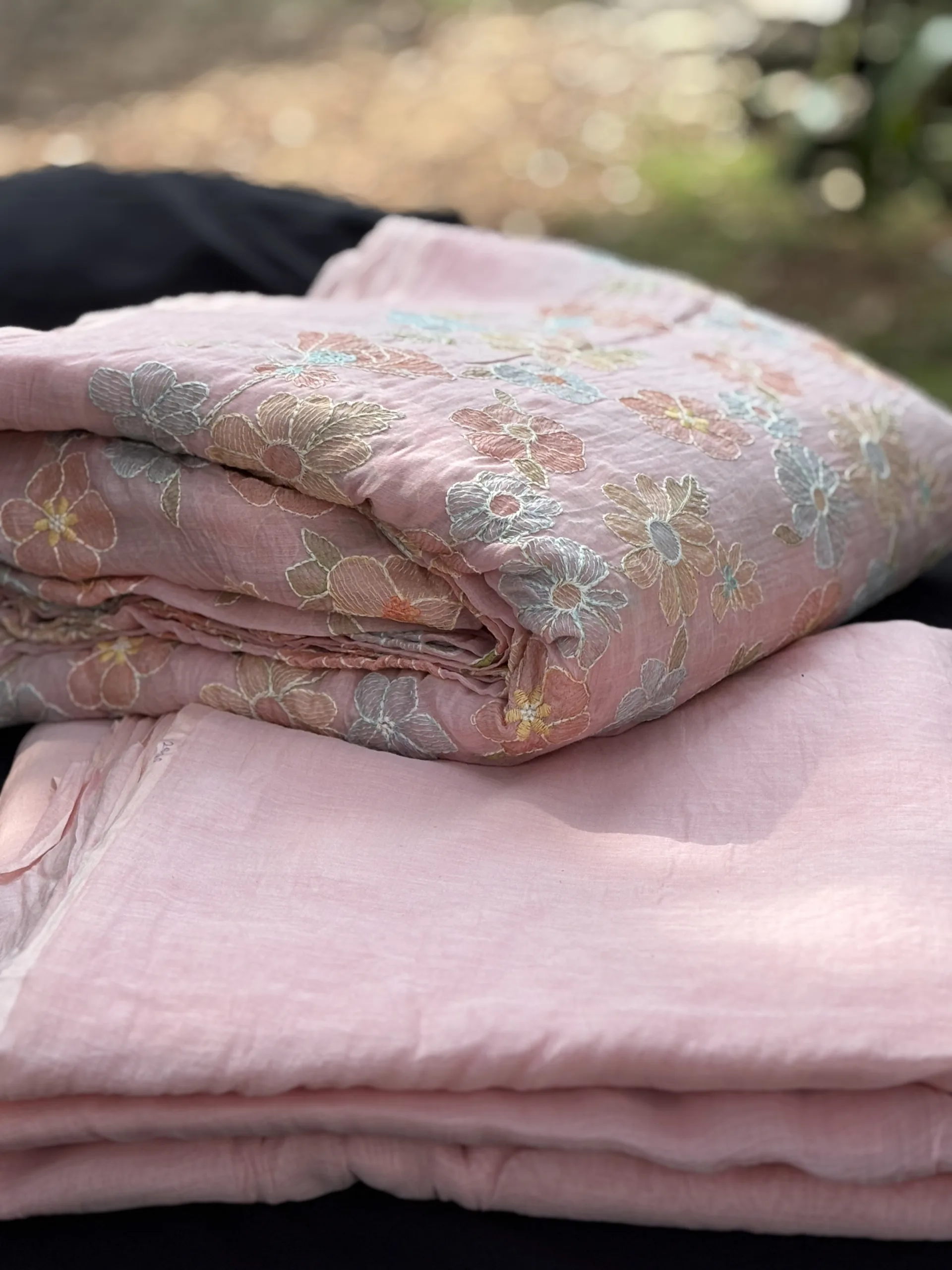 Whispering Florals – Malai Chanderi Embroidered Fabric - Image 9