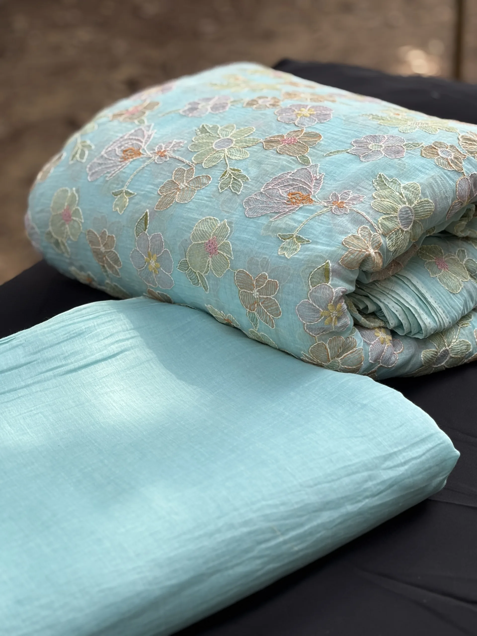 Whispering Florals – Malai Chanderi Embroidered Fabric - Image 7