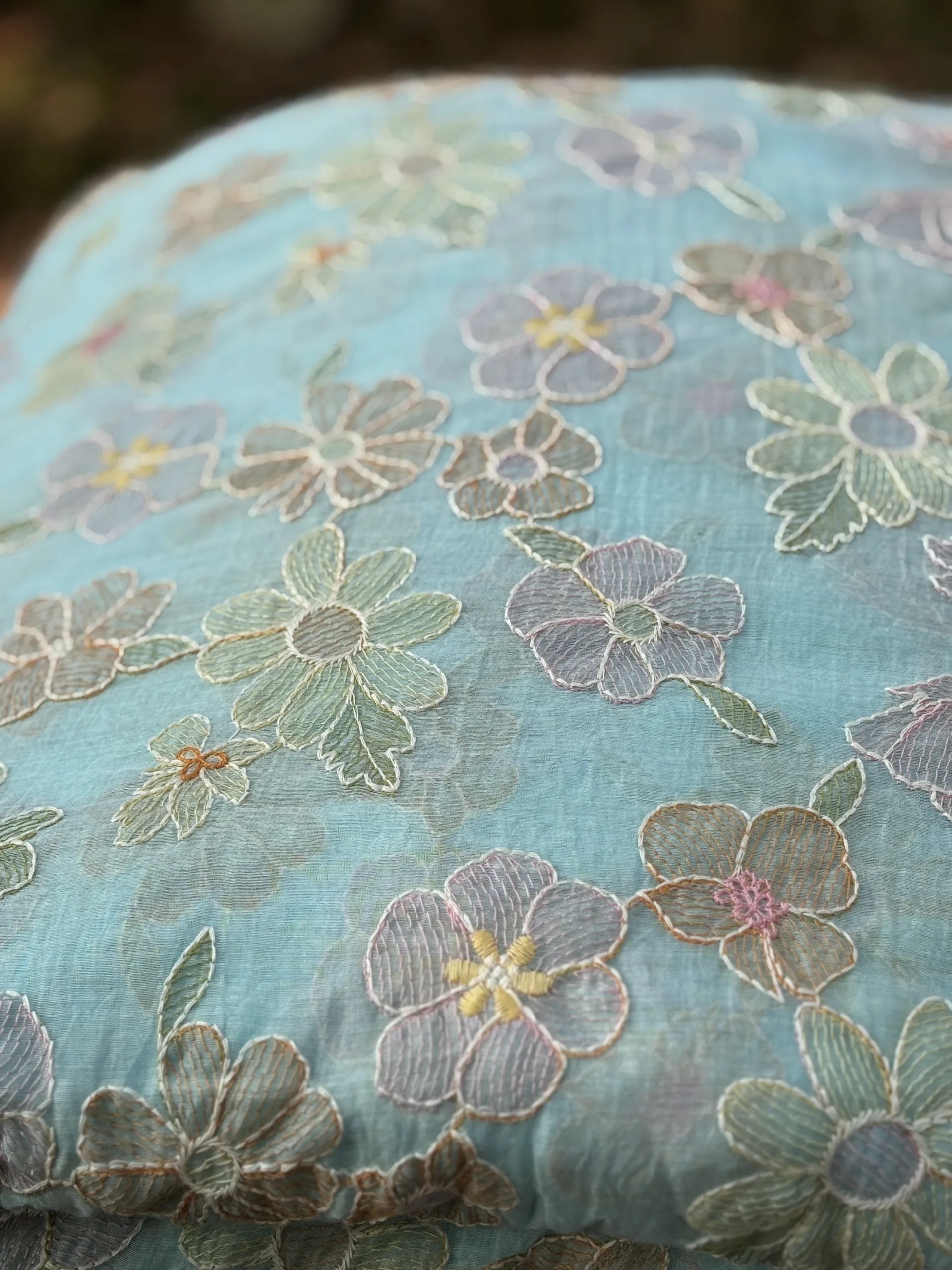 Whispering Florals – Malai Chanderi Embroidered Fabric - Image 6