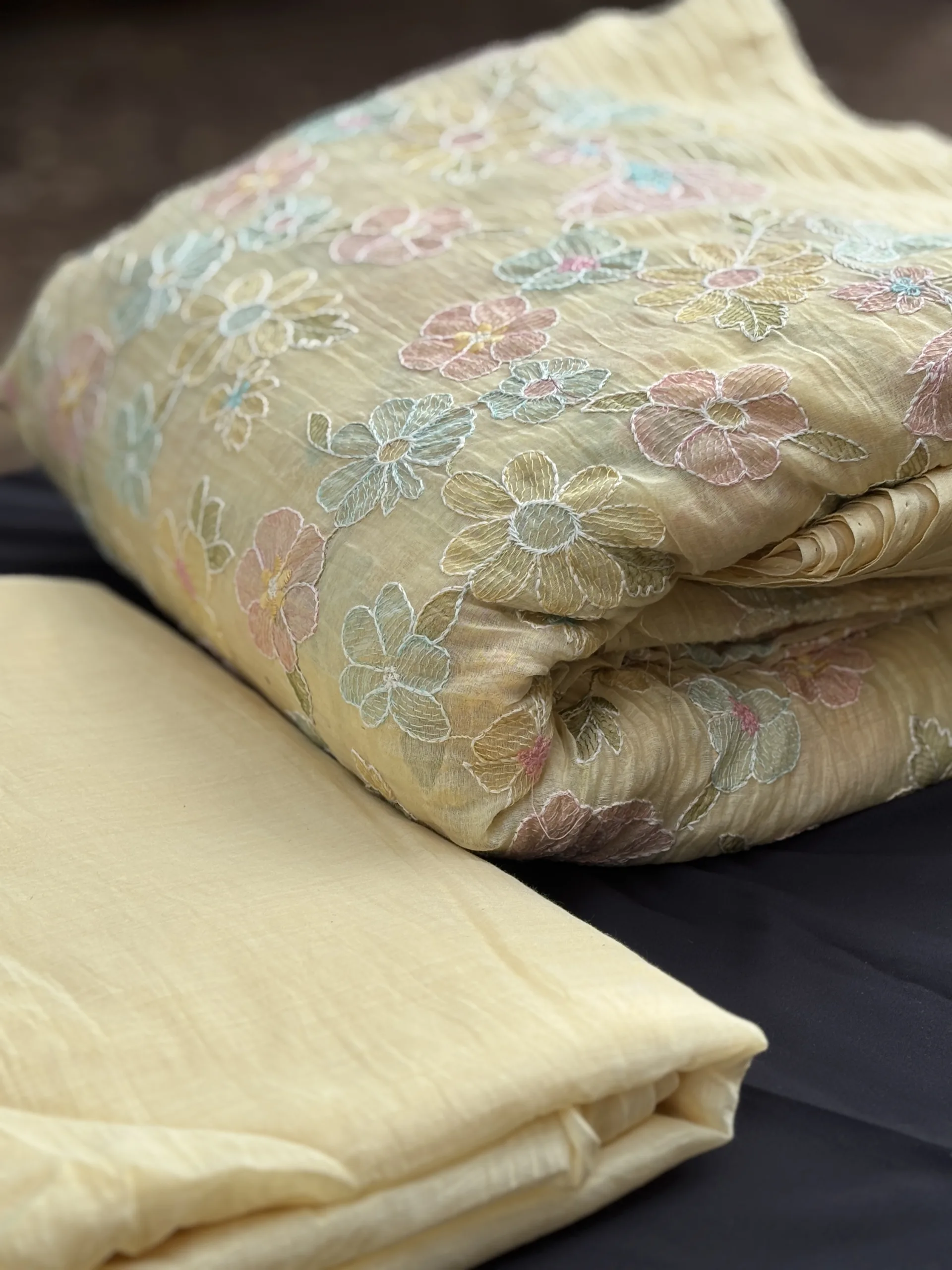 Whispering Florals – Malai Chanderi Embroidered Fabric - Image 5