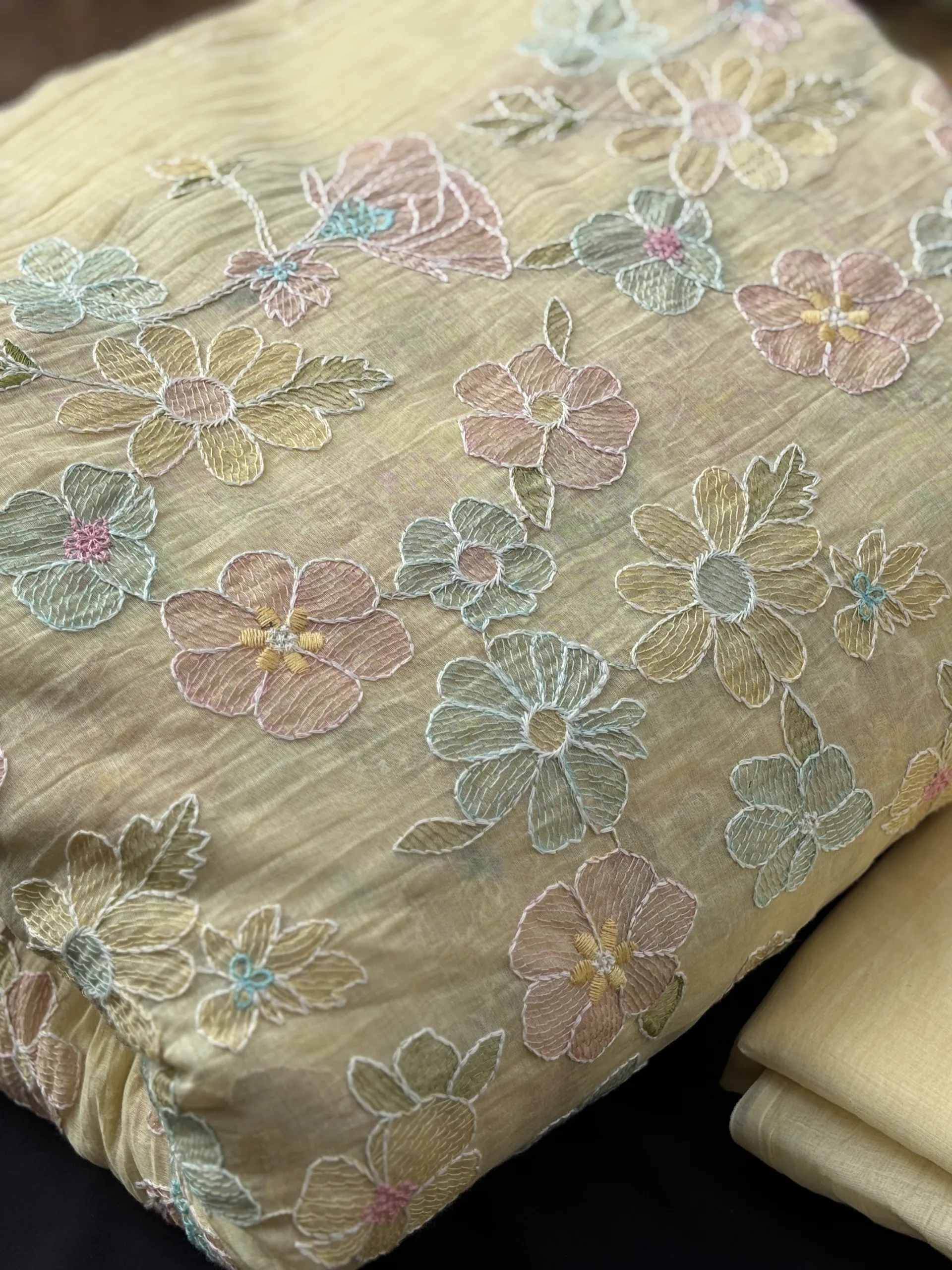 Whispering Florals – Malai Chanderi Embroidered Fabric - Image 4
